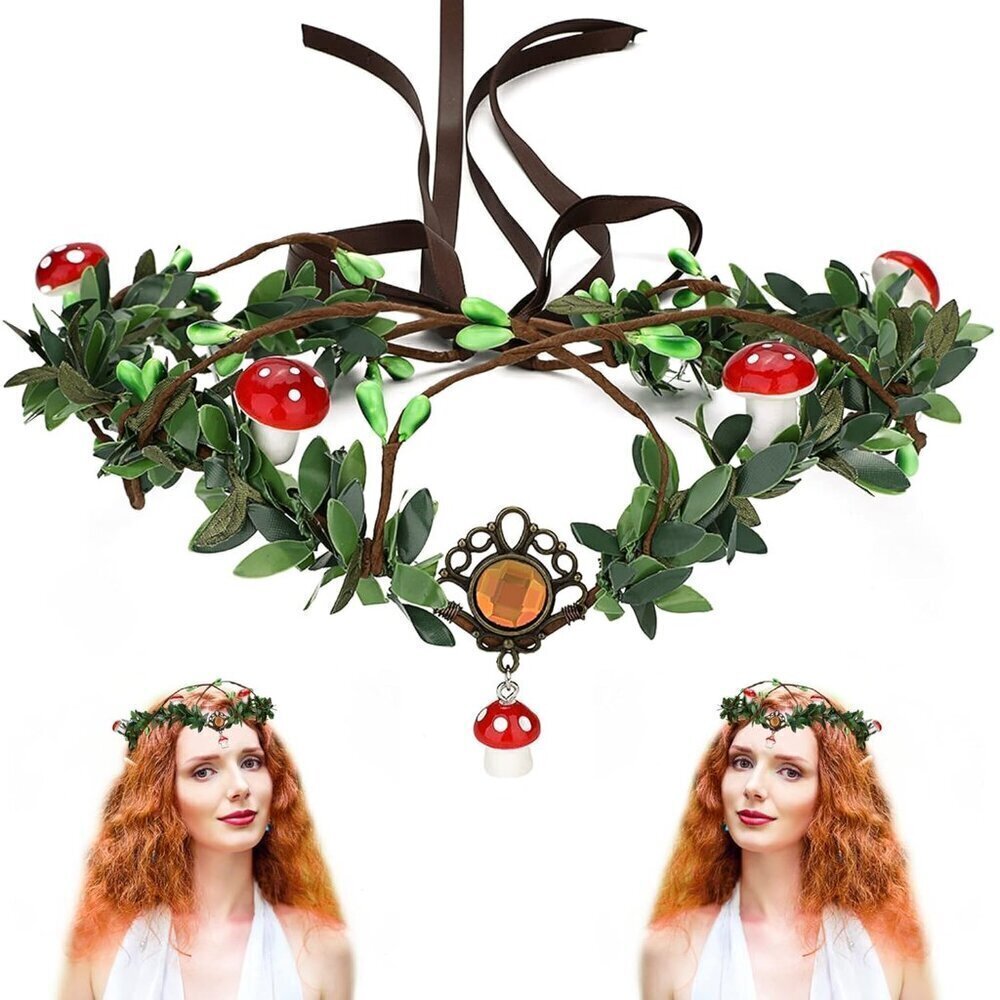 Green Flower Mushroom Headpiece - Woodland Fairy Crown Elf Circlet Forest Tiara